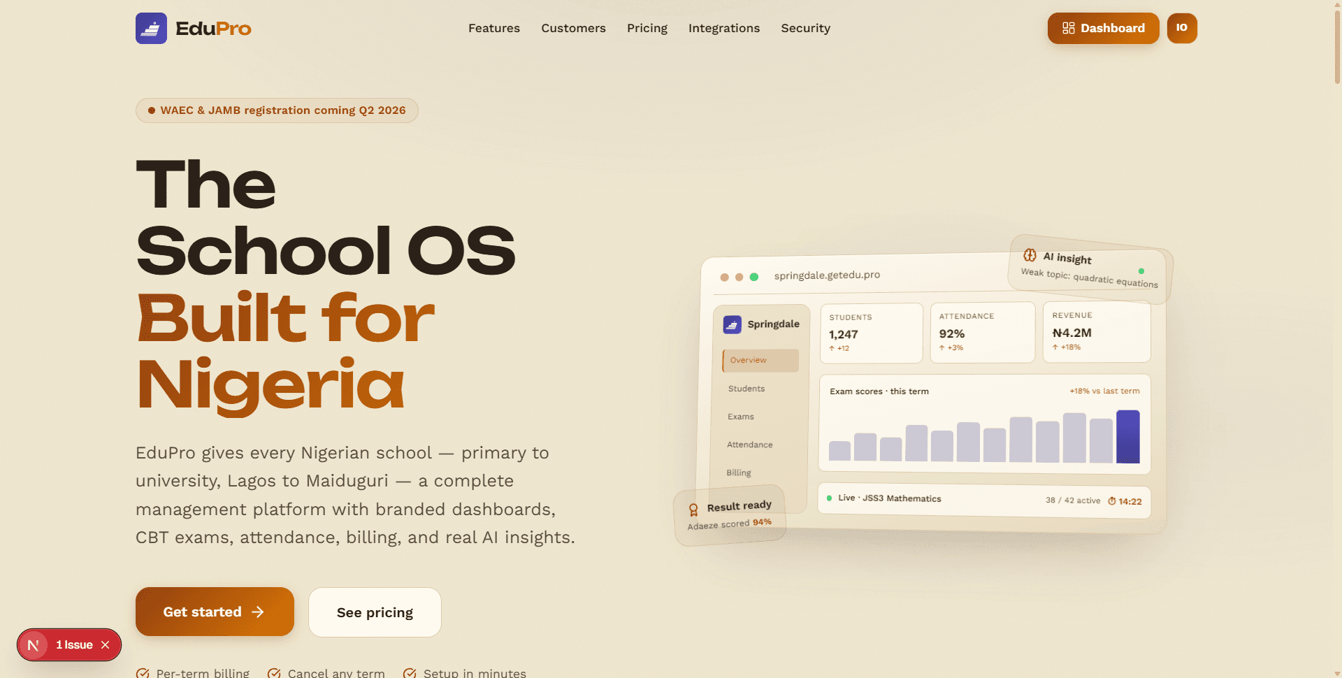 EduPro — School Management SaaS built by Zephra Studio